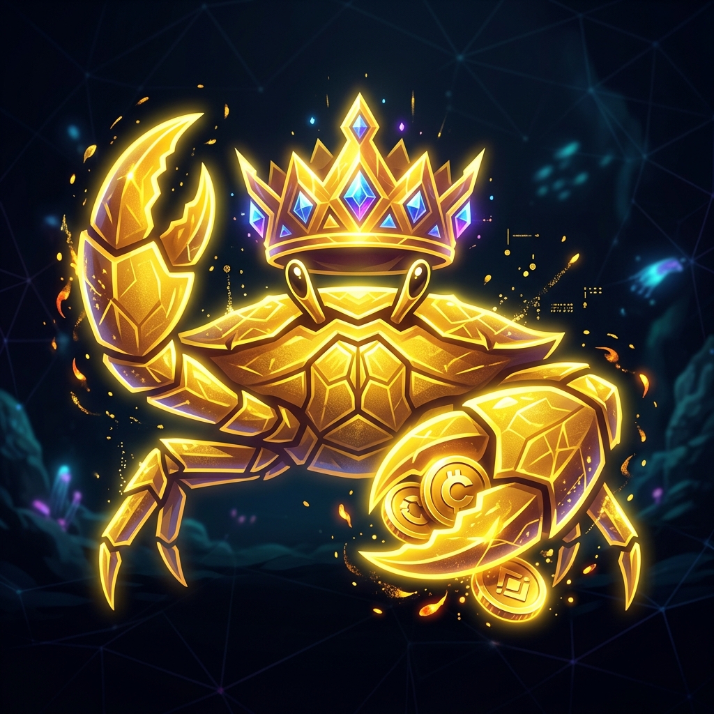 CAPIT Crab King mascot holding gold coins and wearing a crown